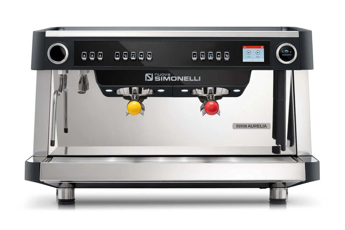Nuova Simonelli Nuova Aurelia 2 Group Volumetric XT Espresso Machine front view with E-Milk and C-Automation