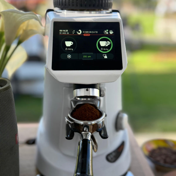 White F64 Evo Pro Sense dosing at an outdoor coffee cart