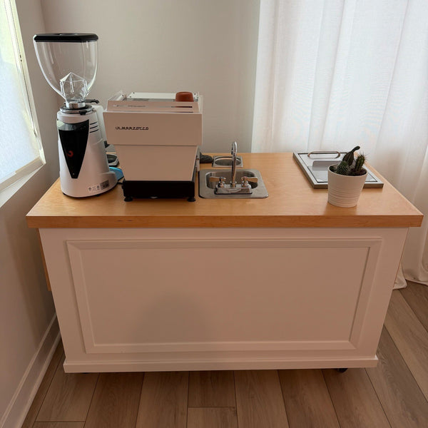 White F64 Evo Sense and Linea Micra on a home coffee station